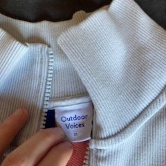 Outdoor Voice XS Cropped  1/4 Zip Collared Sweatshirt Pink & Blue - Picture 2 of 6